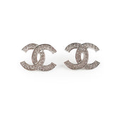 Chanel Silver Rhinestone CC Logo Earrings Costume Jewellery